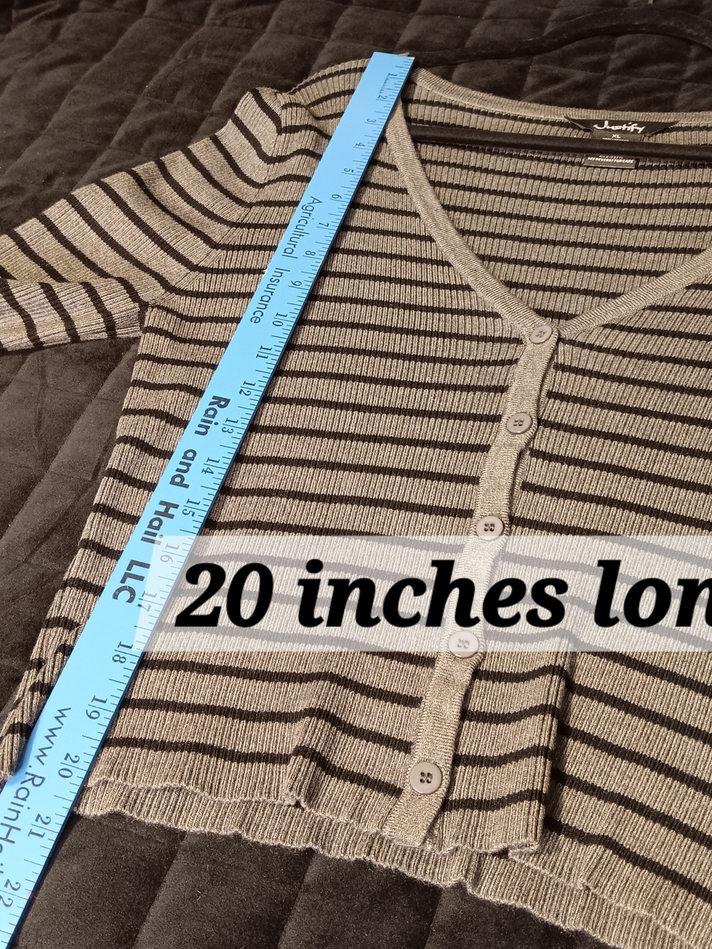 Justify Striped V-Neck Button-Front Cardigan in Gray and Black